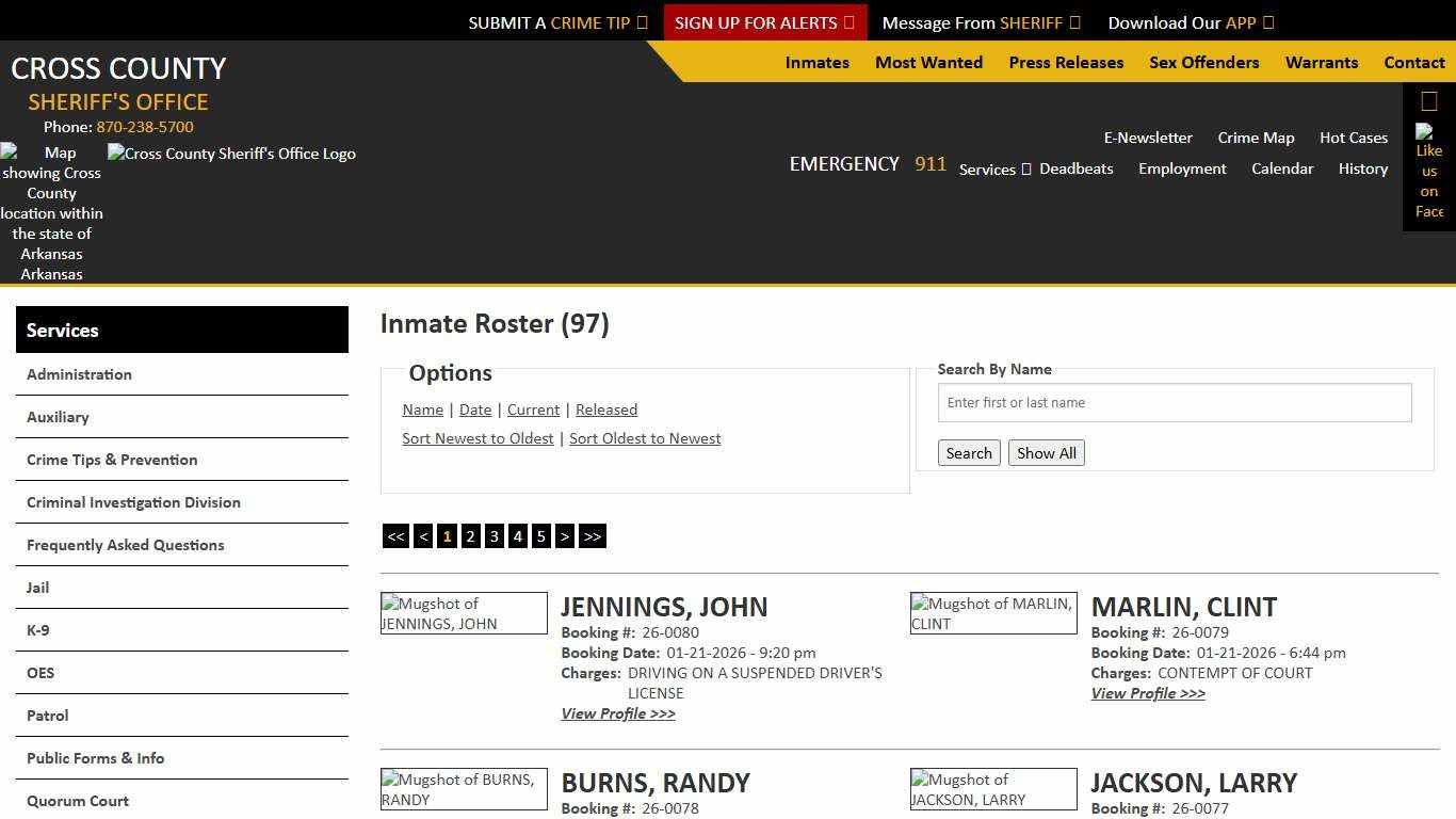 Inmate Roster - Current Inmates Booking Date Descending - Cross County Sheriff AR